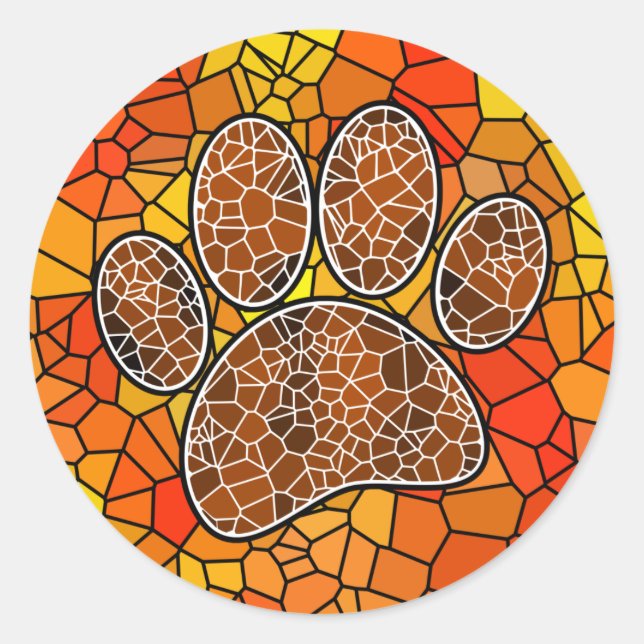 Farbenfrohe Mosaik Art Dog Paw Print Runder Aufkleber (Vorderseite)