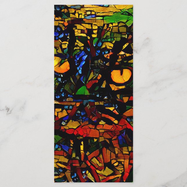 Farbenfrohe Mosaik Cat Art Print Lesezeichen Menükarte (Vorderseite)