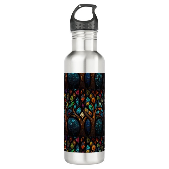 Farbenfrohe Mosaik gestanzter Glasbaum-Effekt Edelstahlflasche (Vorderseite)