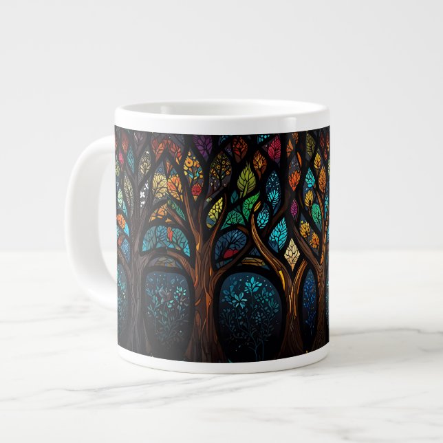 Farbenfrohe Mosaik gestanzter Glasbaum-Effekt Jumbo-Tasse (Vorderseite Links)