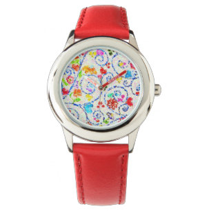 Farbenfrohe Mosaik-Herzen und -Schwünge Whimsical Armbanduhr