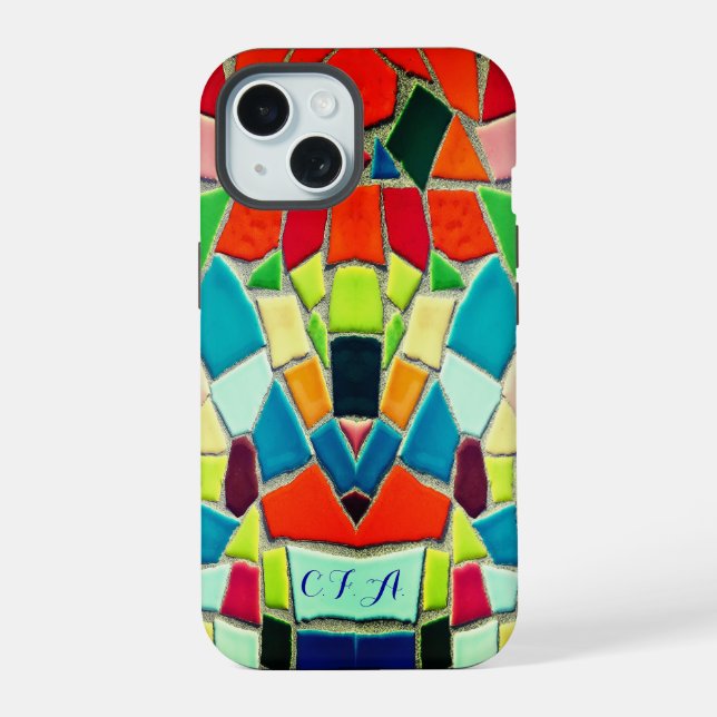 farbenfrohe Mosaik iPhone 15 Hülle (Rückseite)