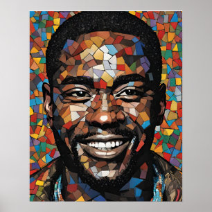 Farbenfrohe Mosaik Mans Face Festival Moon and Sta Poster