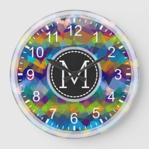 Farbenfrohe Mosaik Modernes Monogramm #17 Große Wanduhr