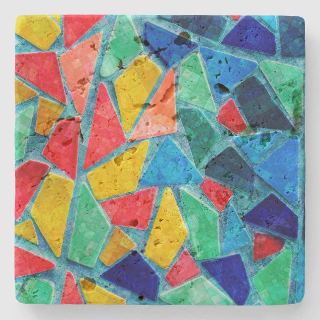 Farbenfrohe Mosaik Random Abstrakte Formen Muster Steinuntersetzer (Vorderseite)