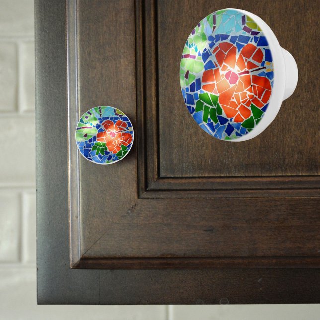 Farbenfrohe Mosaik Tile Koi Teich Rote Blume Keramikknauf (Von Creator hochgeladen)