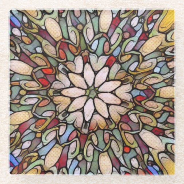 Farbenfrohe Mosaike aus festem Glas Glasuntersetzer (Vorderseite)