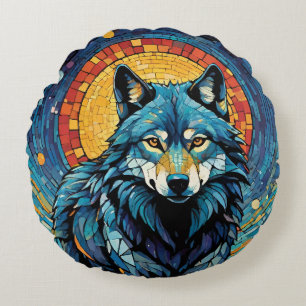 Farbenfrohe MosaikIllustration des majestätischen Rundes Kissen