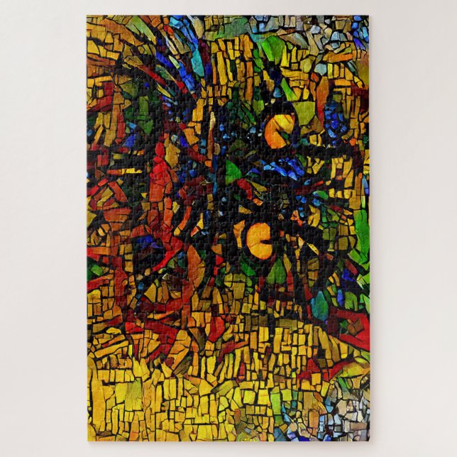 Farbenfrohe Mosaikkatze Kunst Prin (Vertikal)