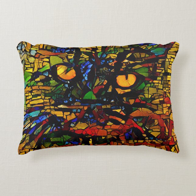 Farbenfrohe Mosaikkatze Kunst Prin Dekokissen (Vorderseite)