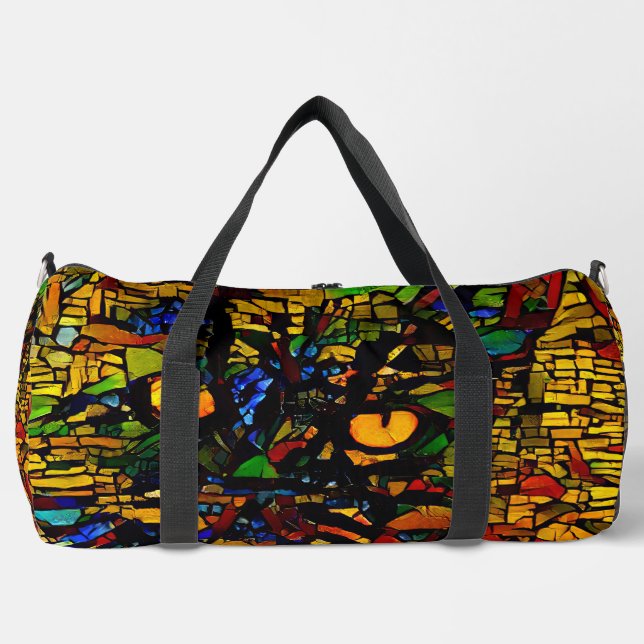 Farbenfrohe Mosaikkatze Kunst Prin Duffle Bag (Vorderseite)