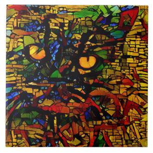 Farbenfrohe Mosaikkatze Kunst Prin Fliese