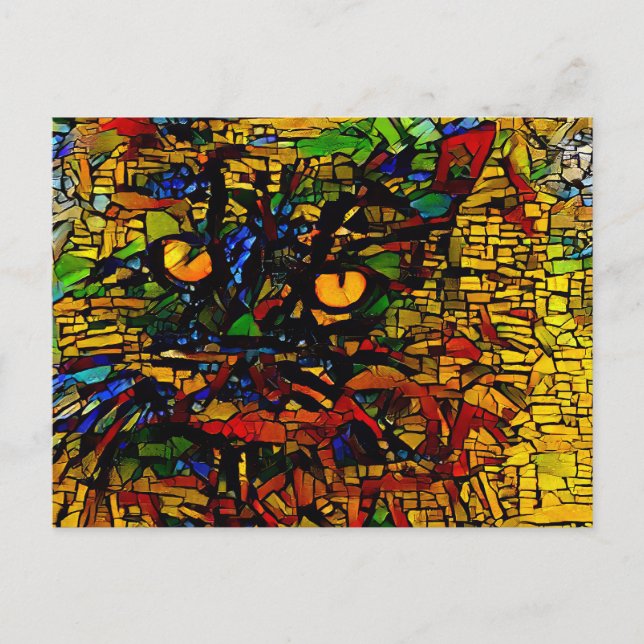 Farbenfrohe Mosaikkatze Kunst Prin Postkarte (Vorderseite)