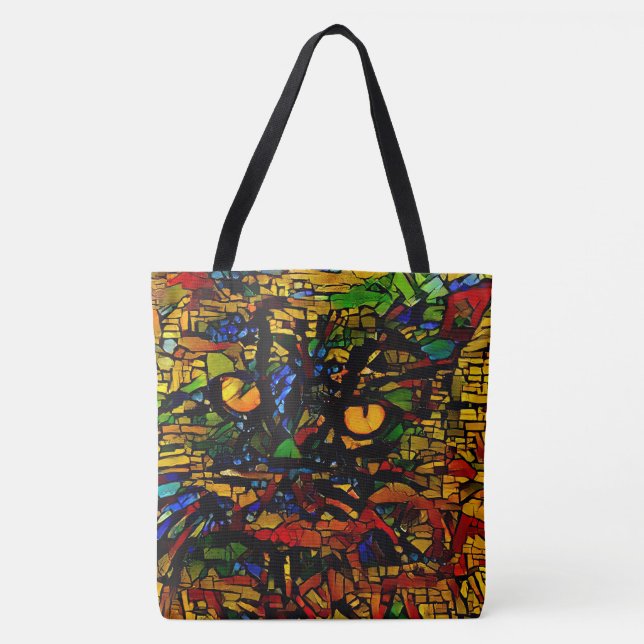 Farbenfrohe Mosaikkatze Kunst Prin Tasche (Vorderseite)