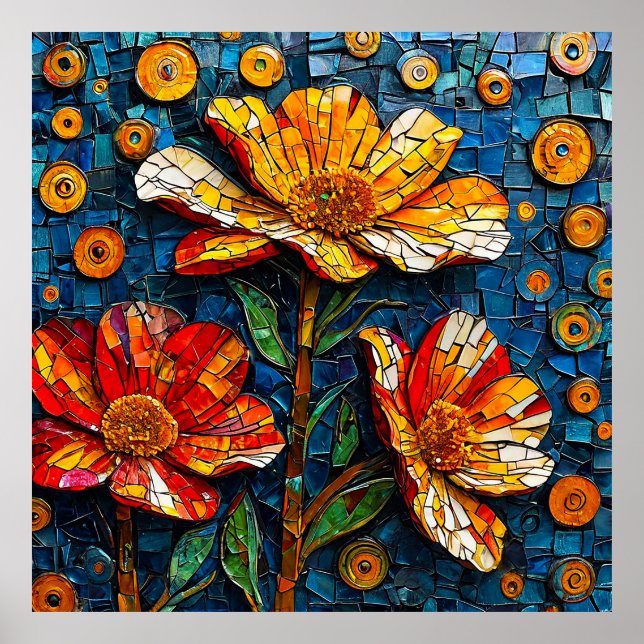 Farbenfrohe Mosaikkunst lebendige Blume Poster (Vorne)