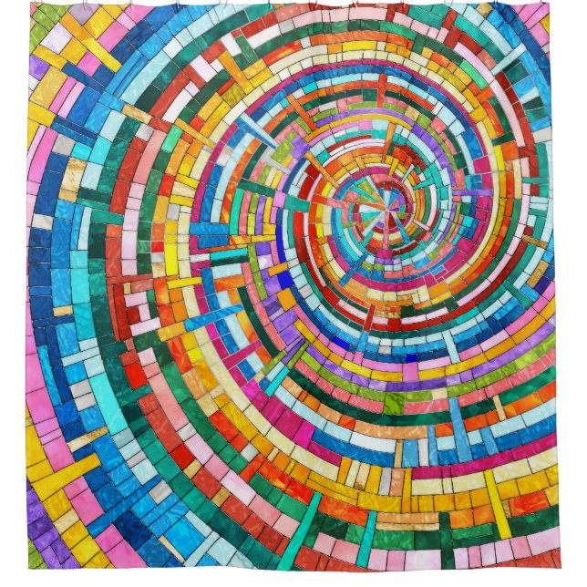 Farbenfrohe Mosaikspirale Duschvorhang (Vorderseite)
