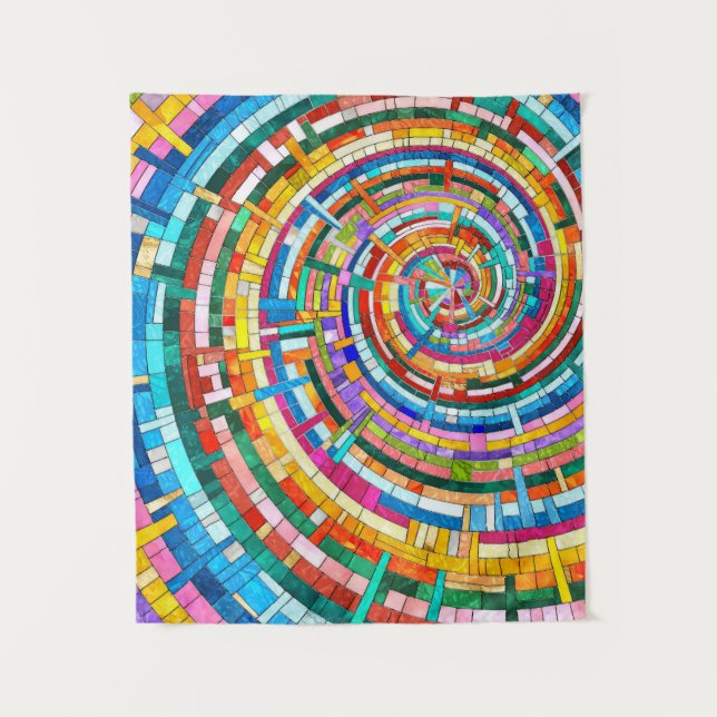 Farbenfrohe Mosaikspirale Wandteppich (Vorderseite)