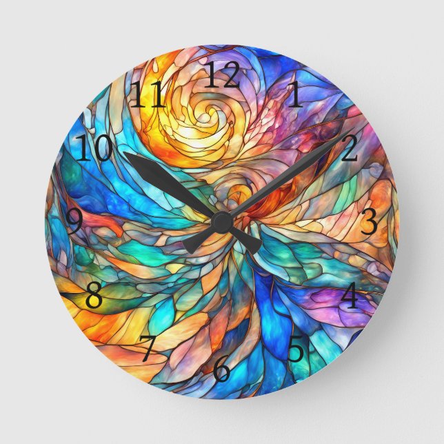 Farbenfrohe Multicolor Abstrakt 75 Drehungen Runde Wanduhr (Vorderseite)