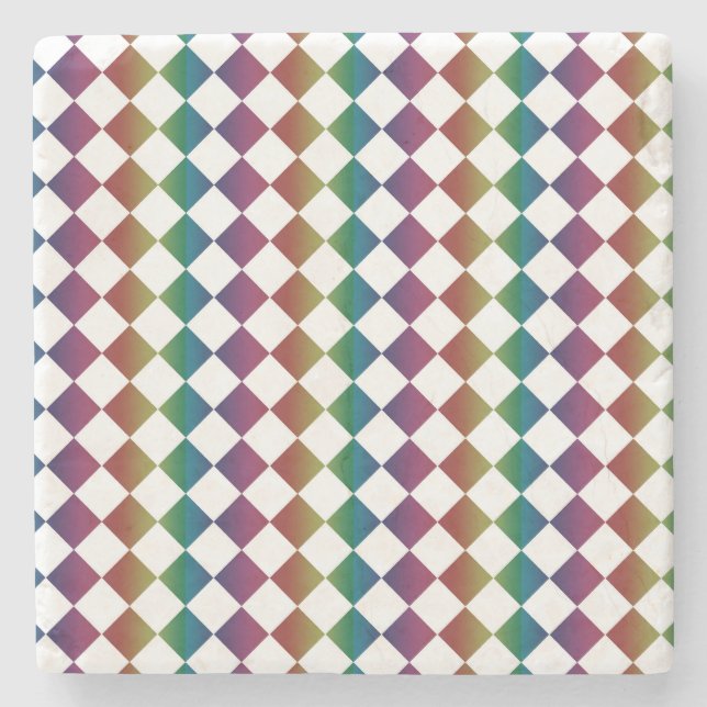 Farbenfrohe Multicolor Diamond Harlequin Schachbre Steinuntersetzer (Vorderseite)