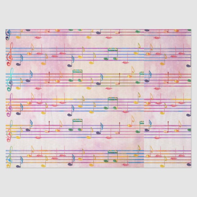 Farbenfrohe Multicolor-Musiknote Musiker Seidenpapier (Vorderseite)