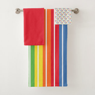 Farbenfrohe Multicolor-Rote Streifen Badehandtuch  Badhandtuch Set