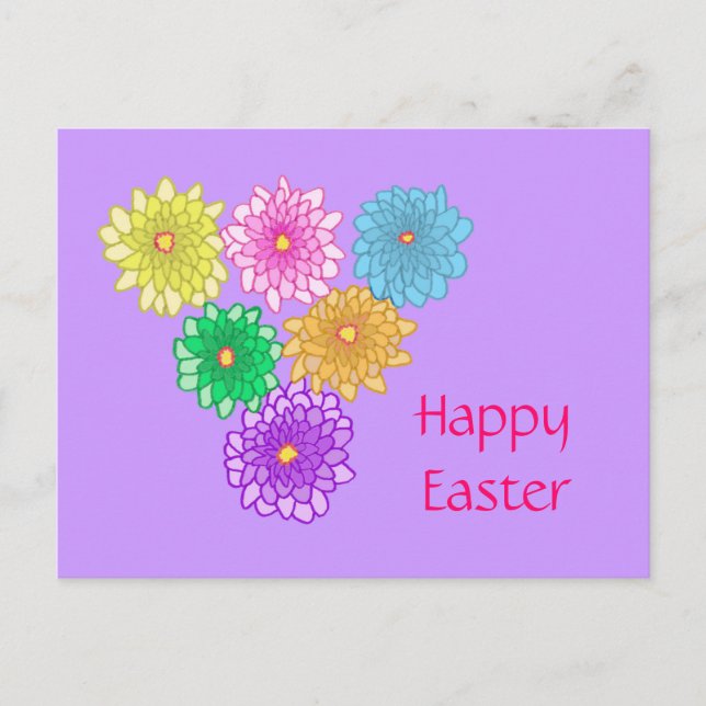 Farbenfrohe Mums Glückliche Ostern Postkarten (Vorderseite)