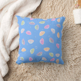 Farbenfrohe Muschelmuster Blau Kissen