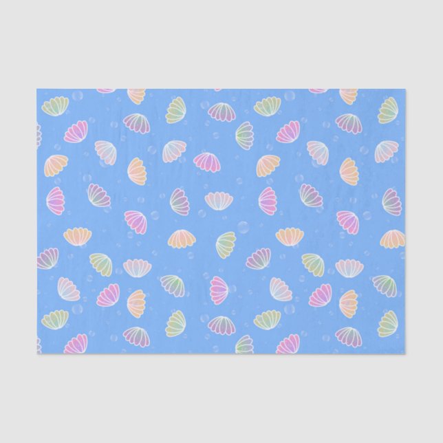 Farbenfrohe Muschelmuster Blau Seidenpapier (Vorderseite)