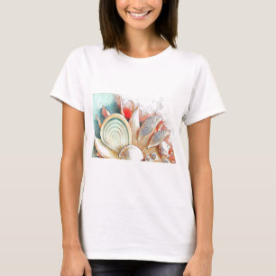 Farbenfrohe Muscheln am Strand Aquarellmalerei T-Shirt