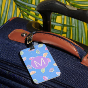 Farbenfrohe Muscheln Muster Light Blue Monogram Gepäckanhänger