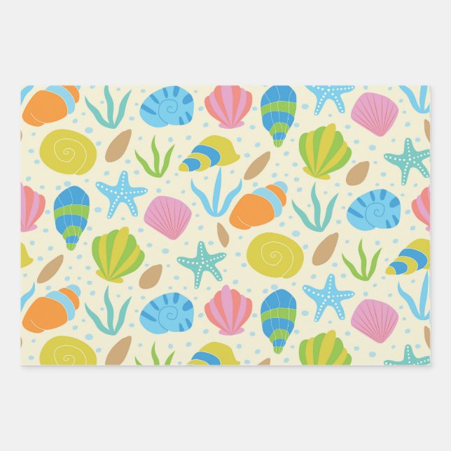 Farbenfrohe Muscheln und das Seebad mit Starfish-M Geschenkpapier Set (Vorderseite)