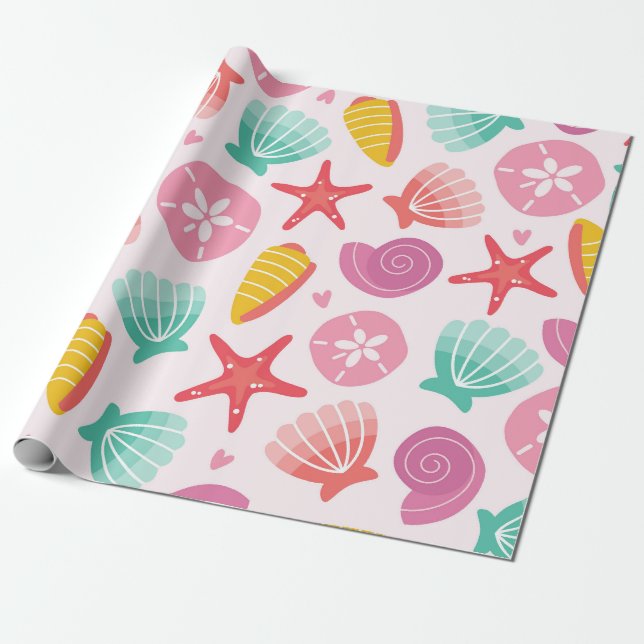 Farbenfrohe Muscheln und Starfish Muster Geschenkpapier (Ungerollt)