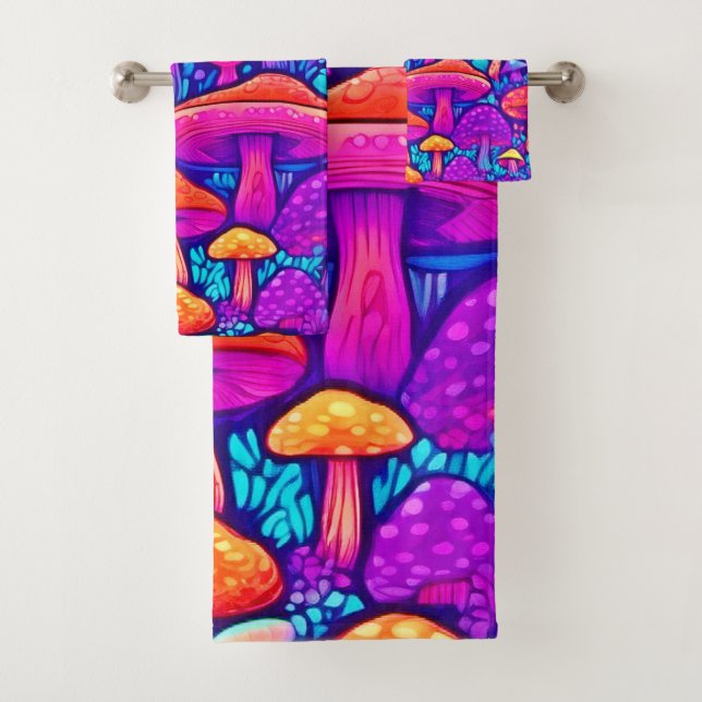 Farbenfrohe Mushroom-Muster Badhandtuch Set (Insitu)