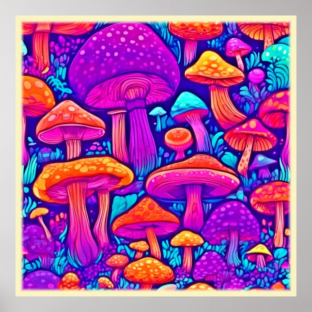 Farbenfrohe Mushroom-Muster Poster (Vorne)