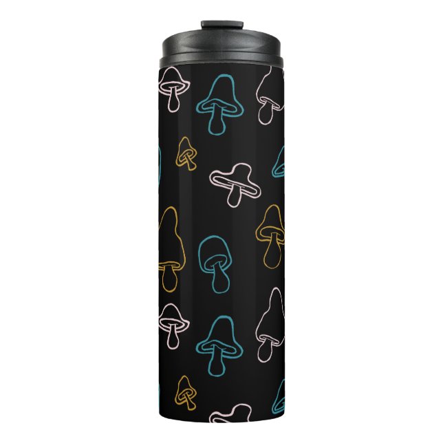 Farbenfrohe Mushroom-Muster Thermosbecher (Vorderseite)