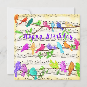 Farbenfrohe Musical Birds Happy Birthday Card