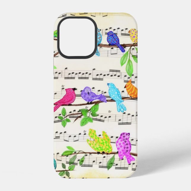 Farbenfrohe Musical Birds iPhone Case 12 Hülle (Rückseite)
