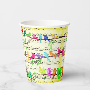 Farbenfrohe Musical Birds Paper Cups Frühlingssong Pappbecher
