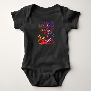 Farbenfrohe Musik Bass Clef Bird Lover Musik Baby Strampler