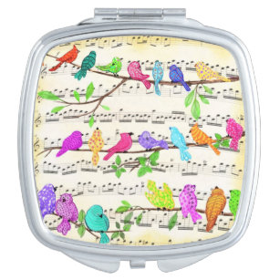 Farbenfrohe musikalische Birds Compact Mirror Spri Taschenspiegel