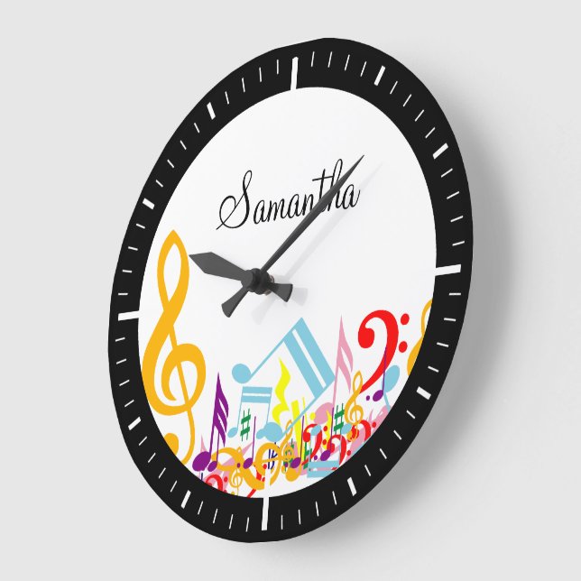 Farbenfrohe musikalische Hinweise Große Wanduhr (Winkel)
