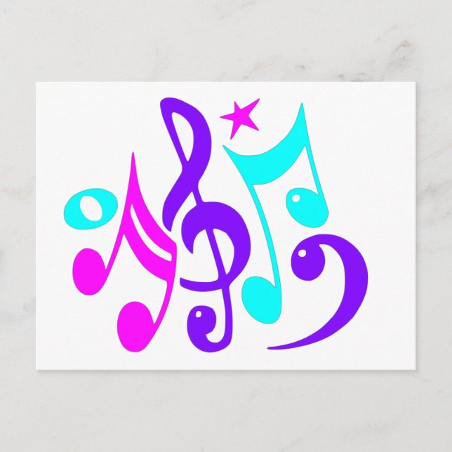 Farbenfrohe musikalische Hinweise Postkarte (Vorderseite)