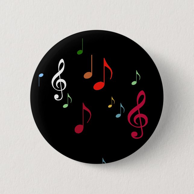 farbenfrohe musikalische Noten auf schwarz Button (Vorderseite)