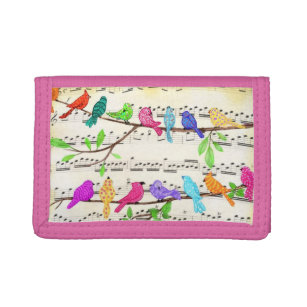 Farbenfrohe musikalische Vögel Rosa Dreifach Brief Trifold Geldbörse