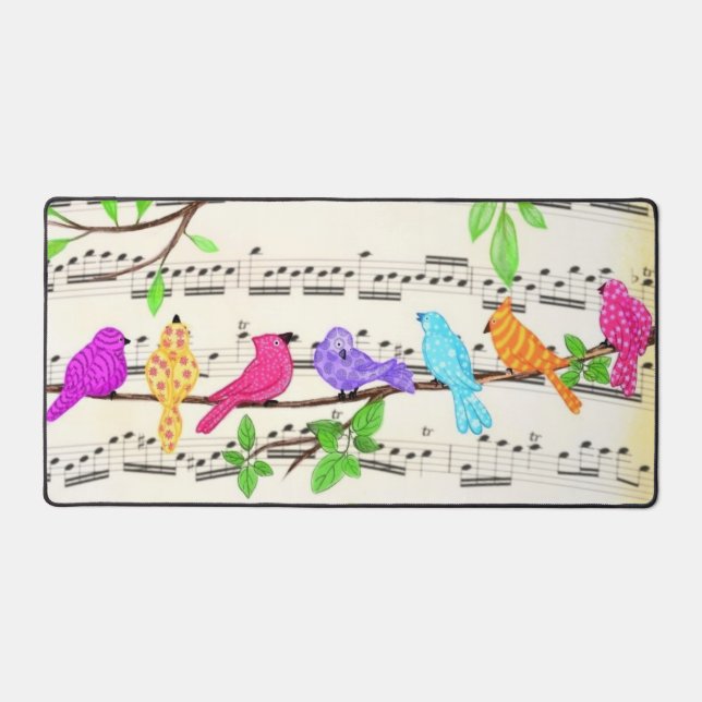 Farbenfrohe musikalische Vögel Schreibtischunterlage (Vorderseite)