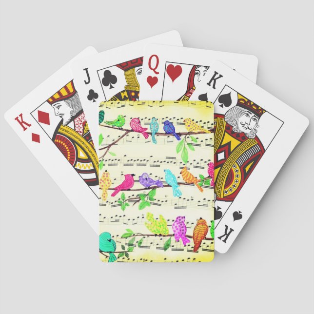 Farbenfrohe musikalische Vögel spielen Karten Früh Spielkarten (Rückseite)