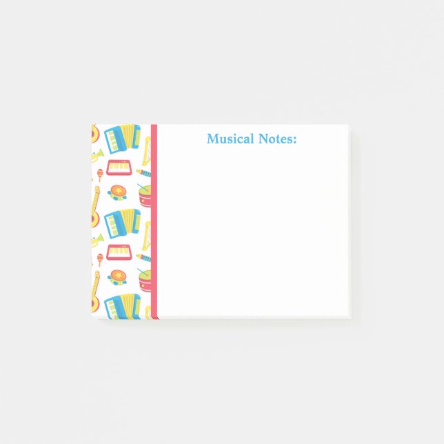 Farbenfrohe Musikinstrumente für Kinder Post-it Klebezettel (Vorderseite)