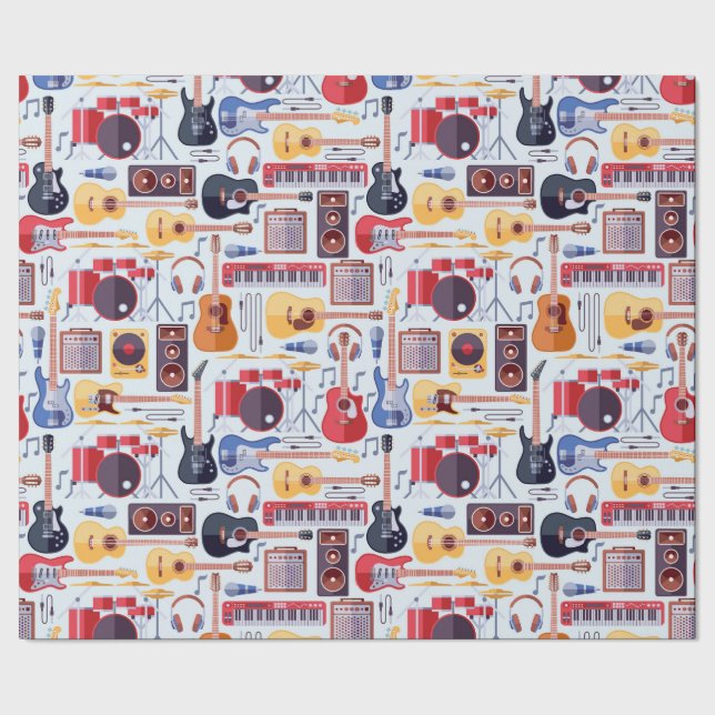 Farbenfrohe Musikinstrumente Muster Geschenkpapier (Saum)
