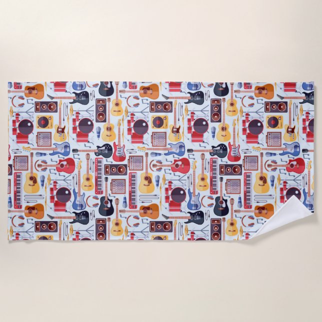 Farbenfrohe Musikinstrumente Muster Strandtuch (Vorderseite)
