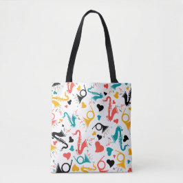 Farbenfrohe Musikinstrumente Note & Hearts Muster  Tasche